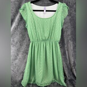 Francesca's Collection Ayla Green Gold Polka Dot Cap Sleeve Dress Small Made USA